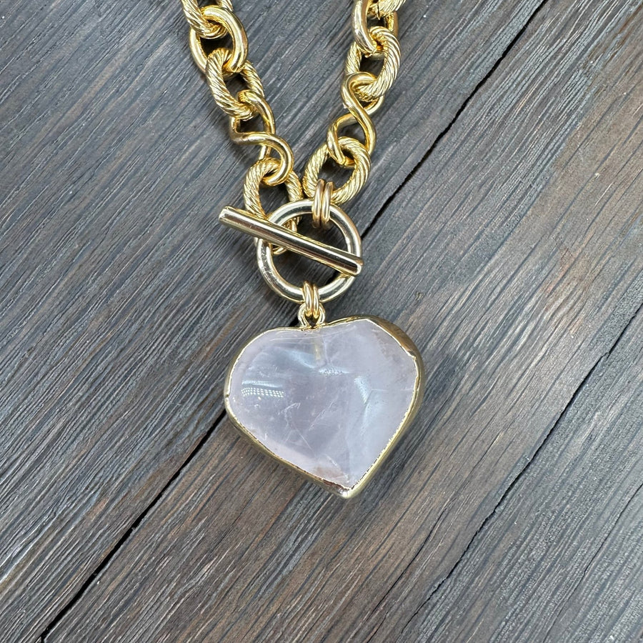 Gemstone heart "wrap and toggle" necklace - Gold - Renee Piatt Collection