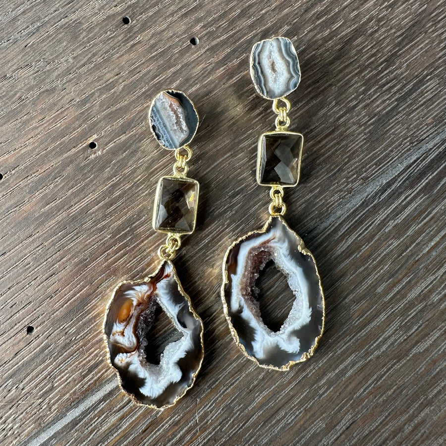 Geode and gemstone earrings - gold - Renee Piatt Collection
