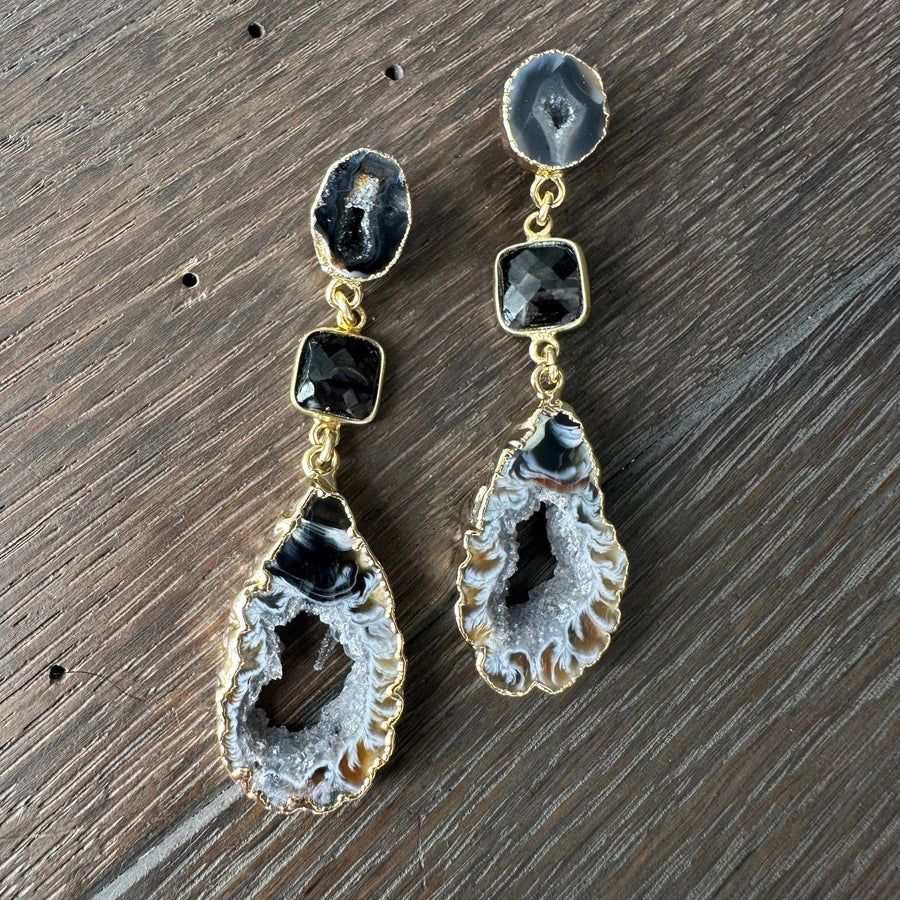 Geode and gemstone earrings - gold - Renee Piatt Collection