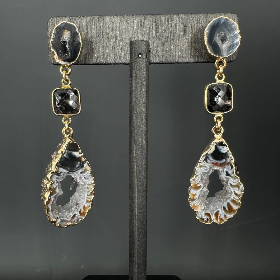 Geode and gemstone earrings - gold - Renee Piatt Collection