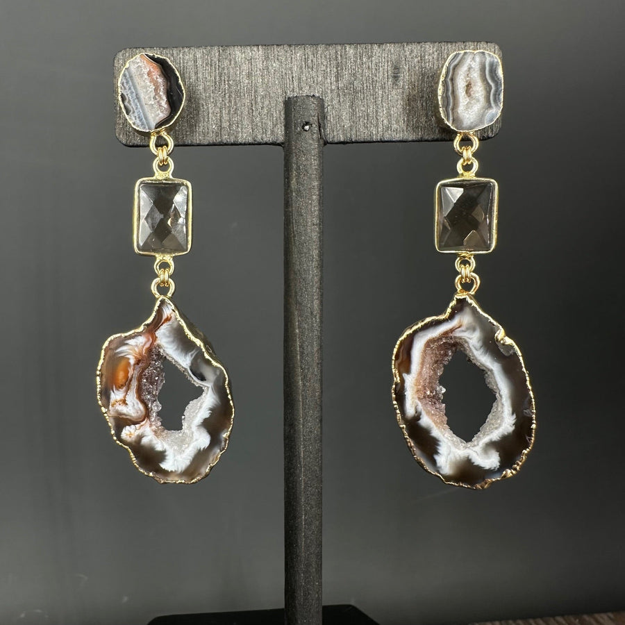 Geode and gemstone earrings - gold - Renee Piatt Collection