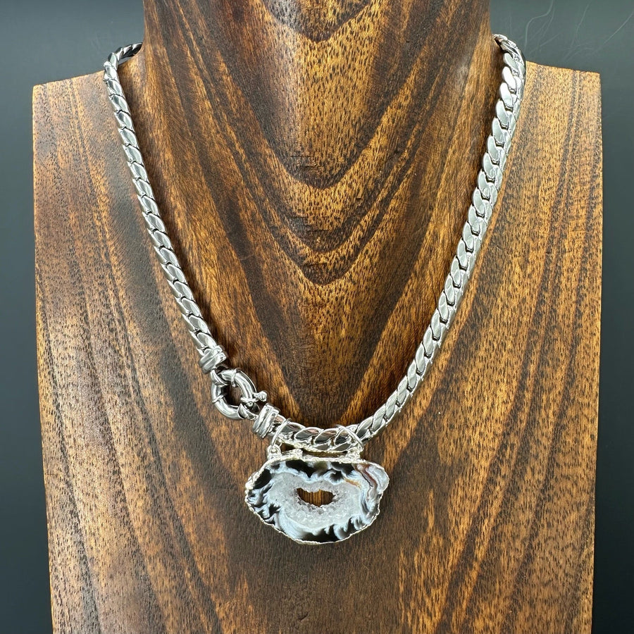 Geode slice mariner statement Necklace - Silver - Renee Piatt Collection