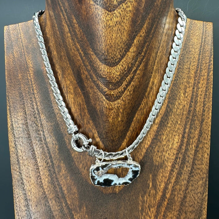 Geode slice mariner statement Necklace - Silver - Renee Piatt Collection