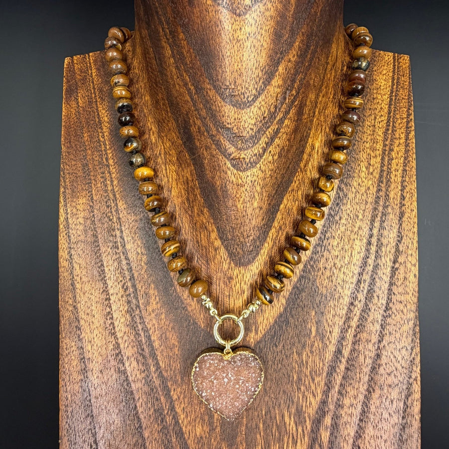 Hand - knotted gemstone necklace with druzy - gold - Renee Piatt Collection