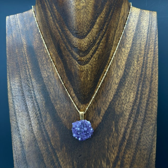 Amethyst "Rose" Pendant Necklace - Gold Tone