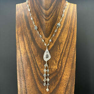Labradorite Y Tassel Necklace - sterling silver