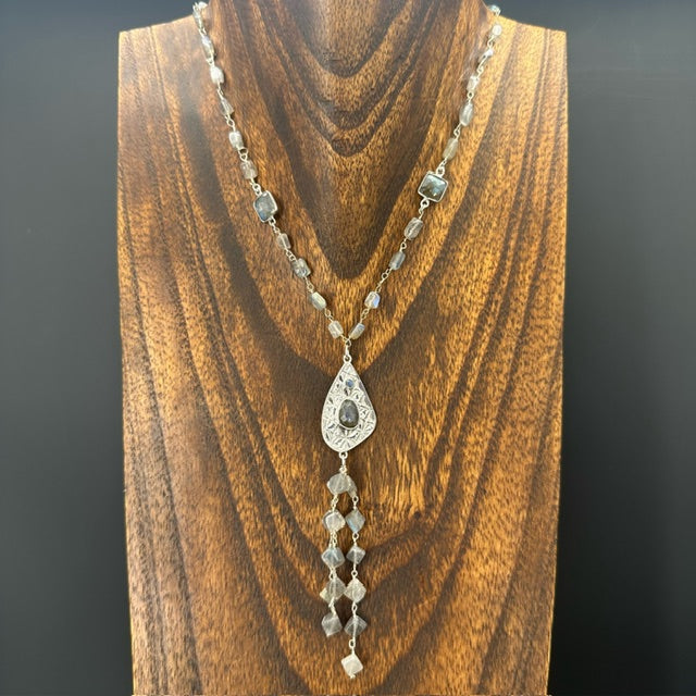 Labradorite Y Tassel Necklace - sterling silver