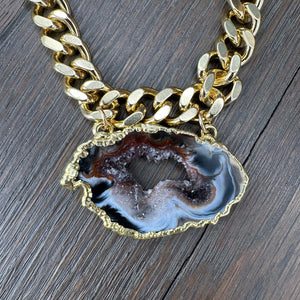 Geode Slice statement Necklace - Gold