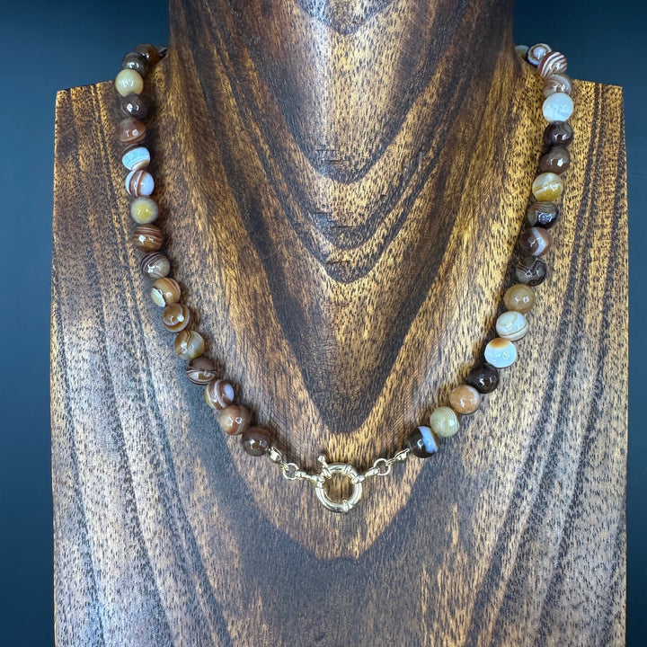 Chocolate agate necklace - gold