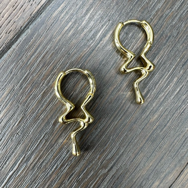 Melted metal huggie earrings - silver, gold