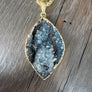 Druzy leaf on gold tone wheat chain - gold