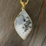 Druzy leaf on gold tone wheat chain - gold