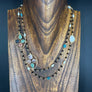 Long beaded necklace with multi gemstone accents - gold
