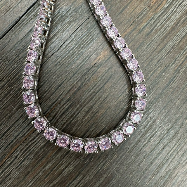 Soft pink CZ Tennis Necklace - sterling silver