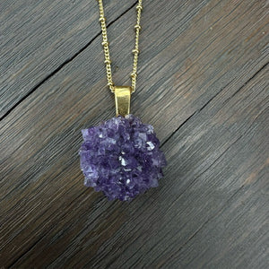 Amethyst "Rose" Pendant Necklace - Gold Tone