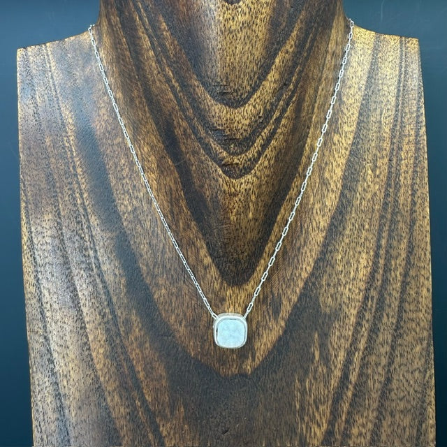 Bezel set coated druzy cushion necklace - Sterling Silver