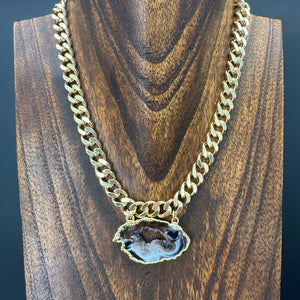 Geode Slice statement Necklace - Gold