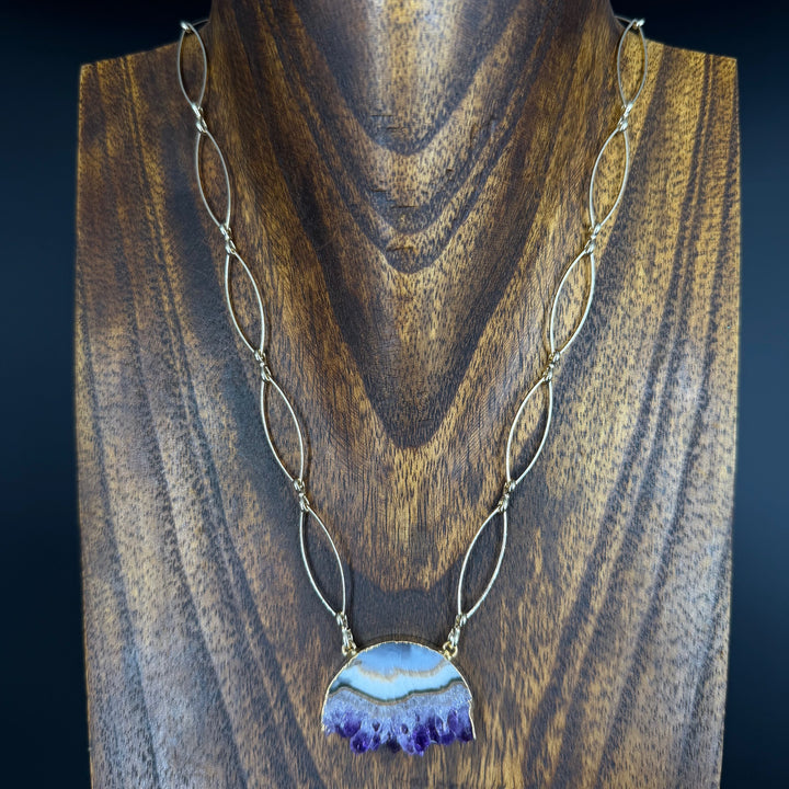 Amethyst slice marquis necklace - gold