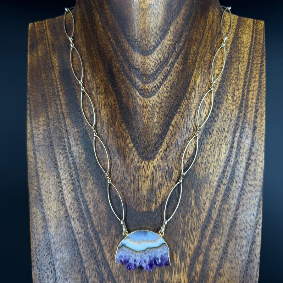 Amethyst slice marquis necklace - gold