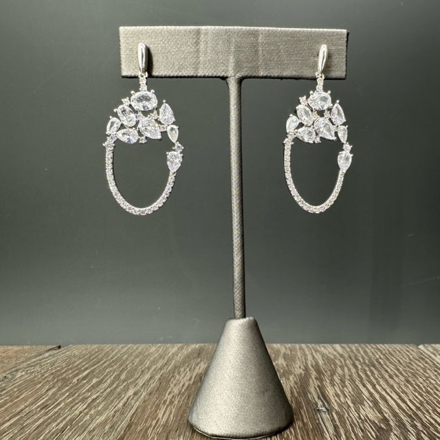 Mosaic cz Oval Earring - silver