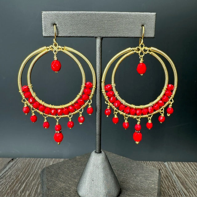 Wrapped double hoop chandelier earrings - gold
