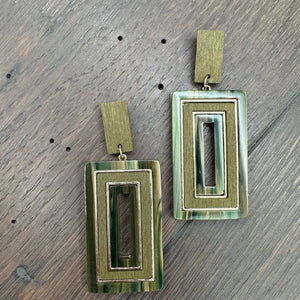 Wood and acetate window earring - gold