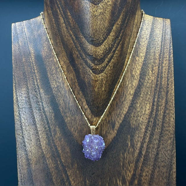 Amethyst "Rose" Pendant Necklace - Gold Tone