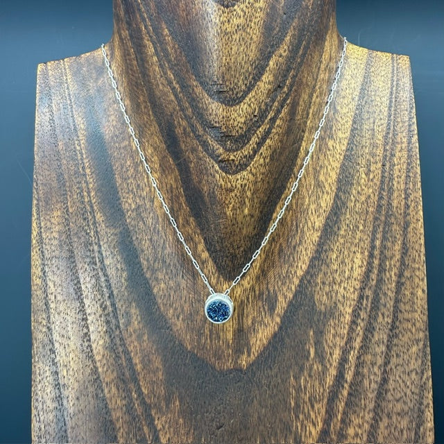 Bezel set coated druzy necklace - Sterling Silver