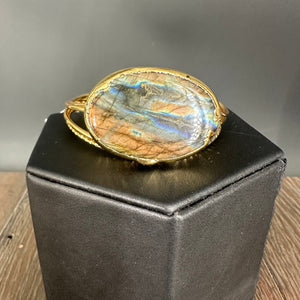 Labradorite cuff bracelet - gold tone