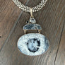 Snowdrift dendritic opal, druzy and gemstone necklace - silver