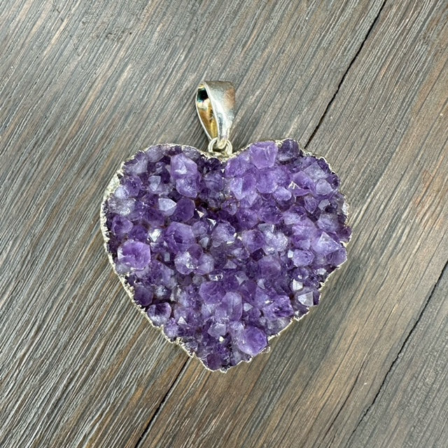 XL Druzy heart "Wrap and Toggle" necklace - silver