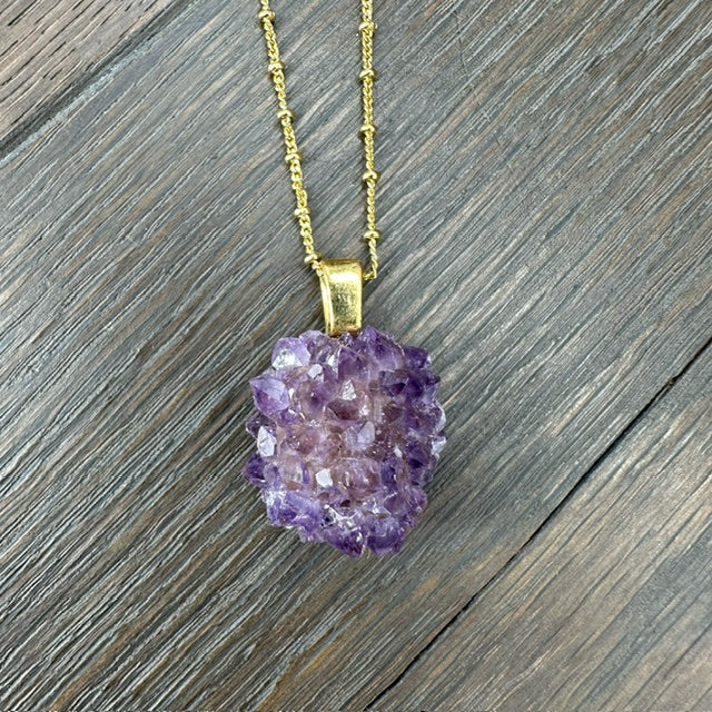 Amethyst "Rose" Pendant Necklace - Gold Tone