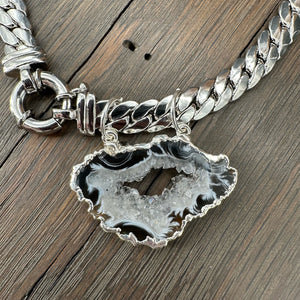 Geode slice mariner statement Necklace - Silver