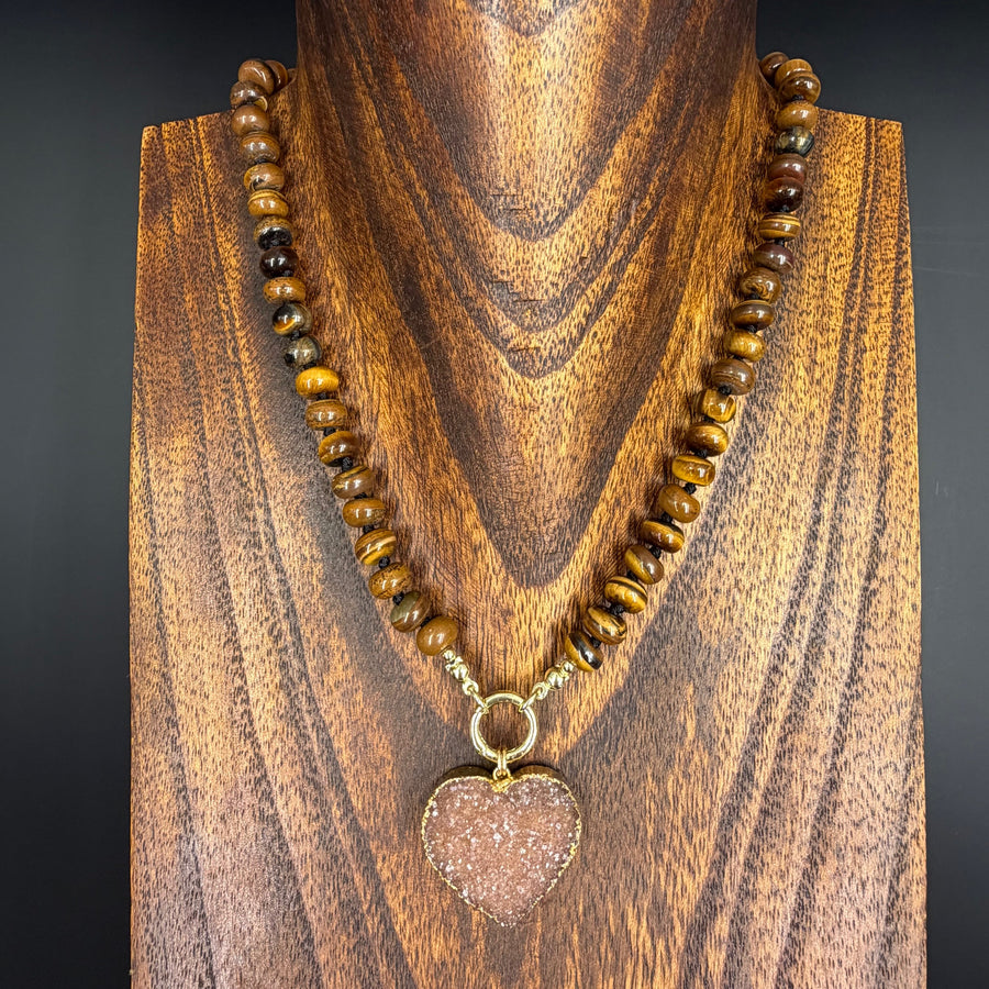 Hand-knotted gemstone necklace with druzy - gold
