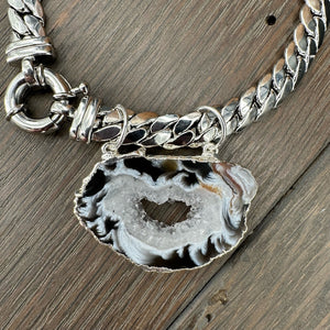 Geode slice mariner statement Necklace - Silver