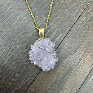 Amethyst "Rose" Pendant Necklace - Gold Tone