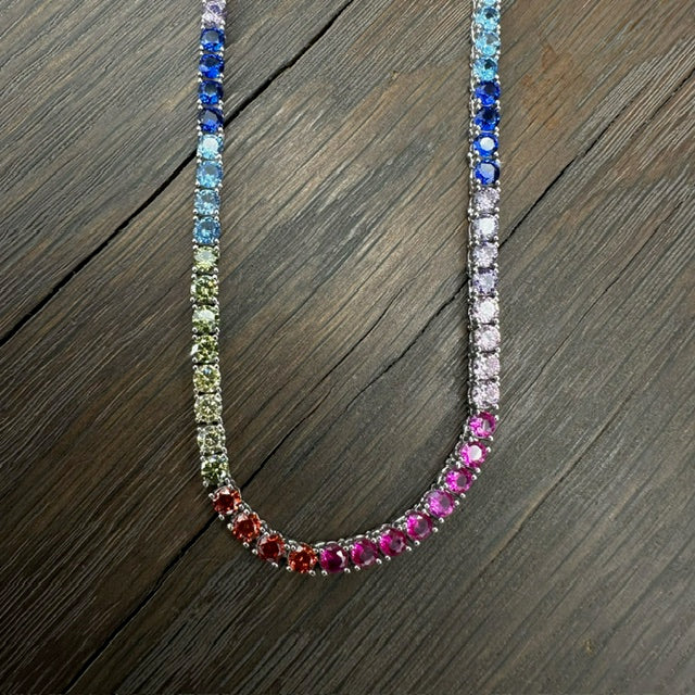 Multi colored CZ Tennis Necklace - sterling silver