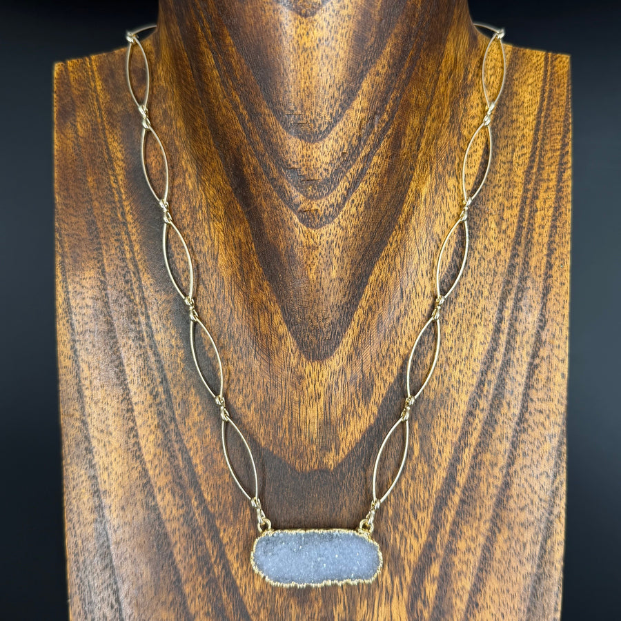 Druzy disc necklace - gold