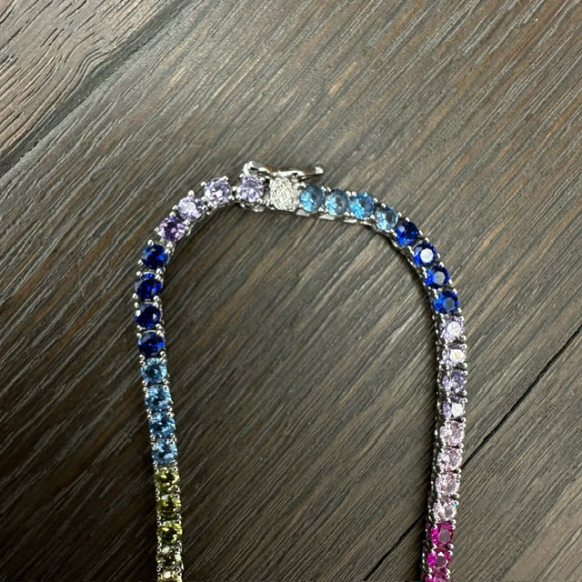 Multi colored CZ Tennis Necklace - sterling silver