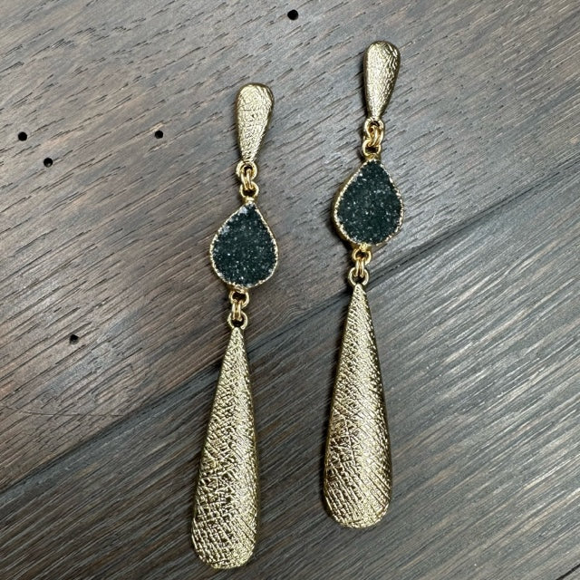 Textured metal accent earrings with druzy inserts - gold tone