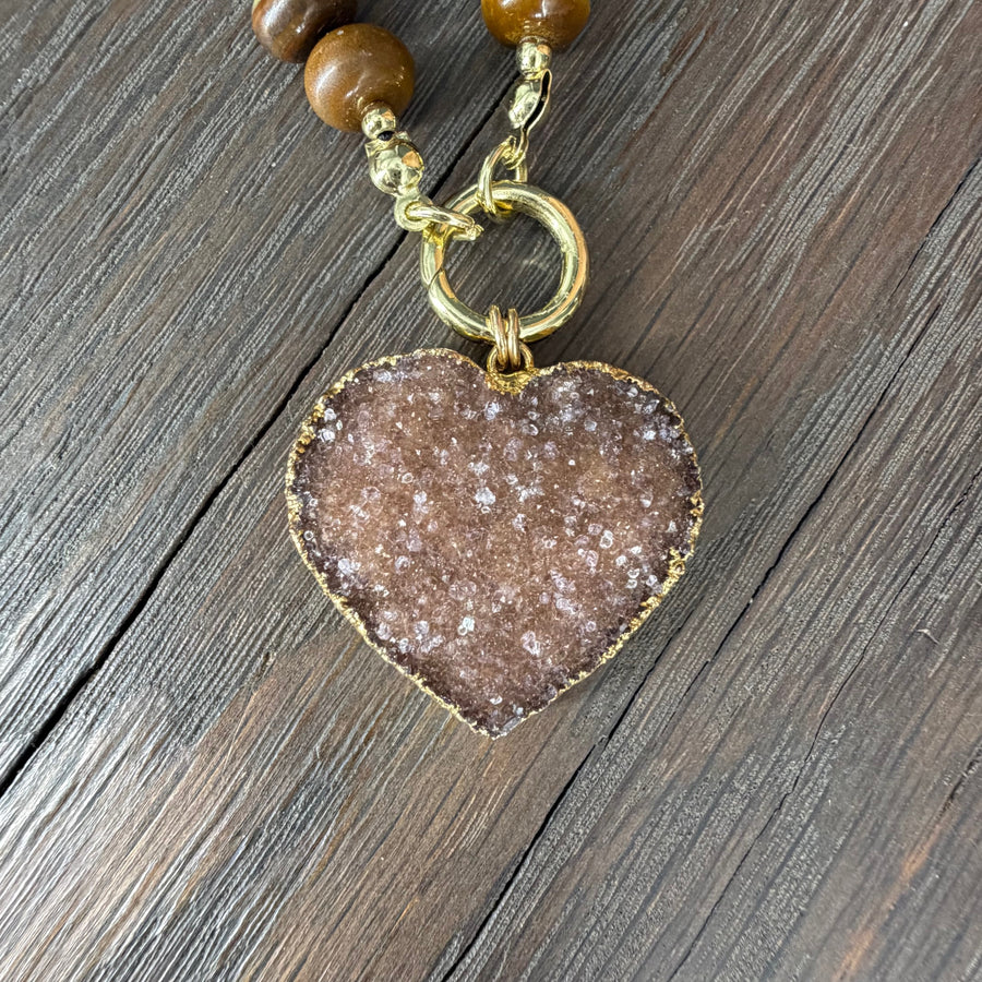 Hand-knotted gemstone necklace with druzy - gold