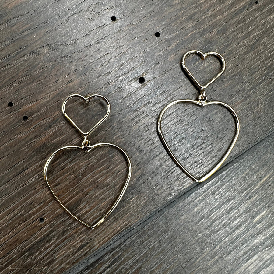 Double heart outline earring - silver, gold