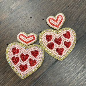 Heart full of love seed bead post earrings - gold