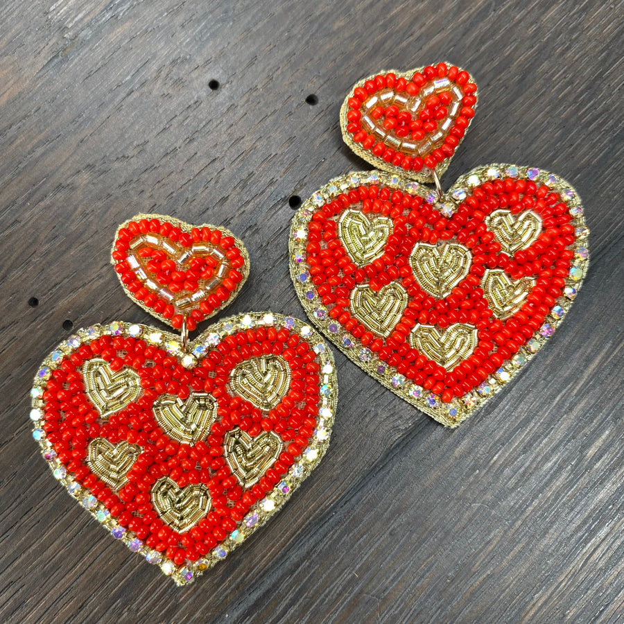 Heart full of love seed bead post earrings - gold