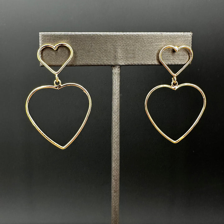 Double heart outline earring - silver, gold