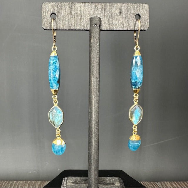 Labradorite and apatite earrings - gold - Renee Piatt Collection