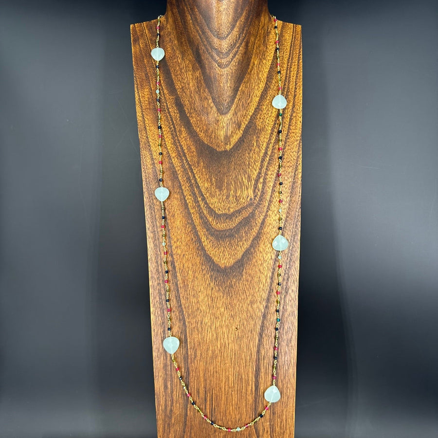 Long beaded gemstone necklace - gold tone - Renee Piatt Collection
