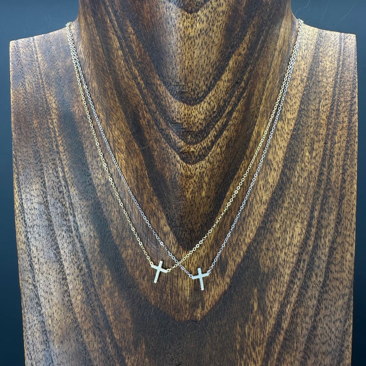 Pavé cz cross necklace - sterling silver, gold vermeil - Renee Piatt Collection