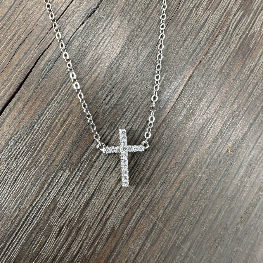 Pavé cz cross necklace - sterling silver, gold vermeil - Renee Piatt Collection