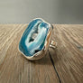 Polished Agate Slice with gemstone ring - sterling silver - Renee Piatt Collection